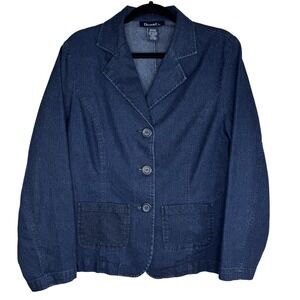 Denim & Co Jacket Womens Medium Denim Blazer 3 Button‎ Stretch Patch Pockets